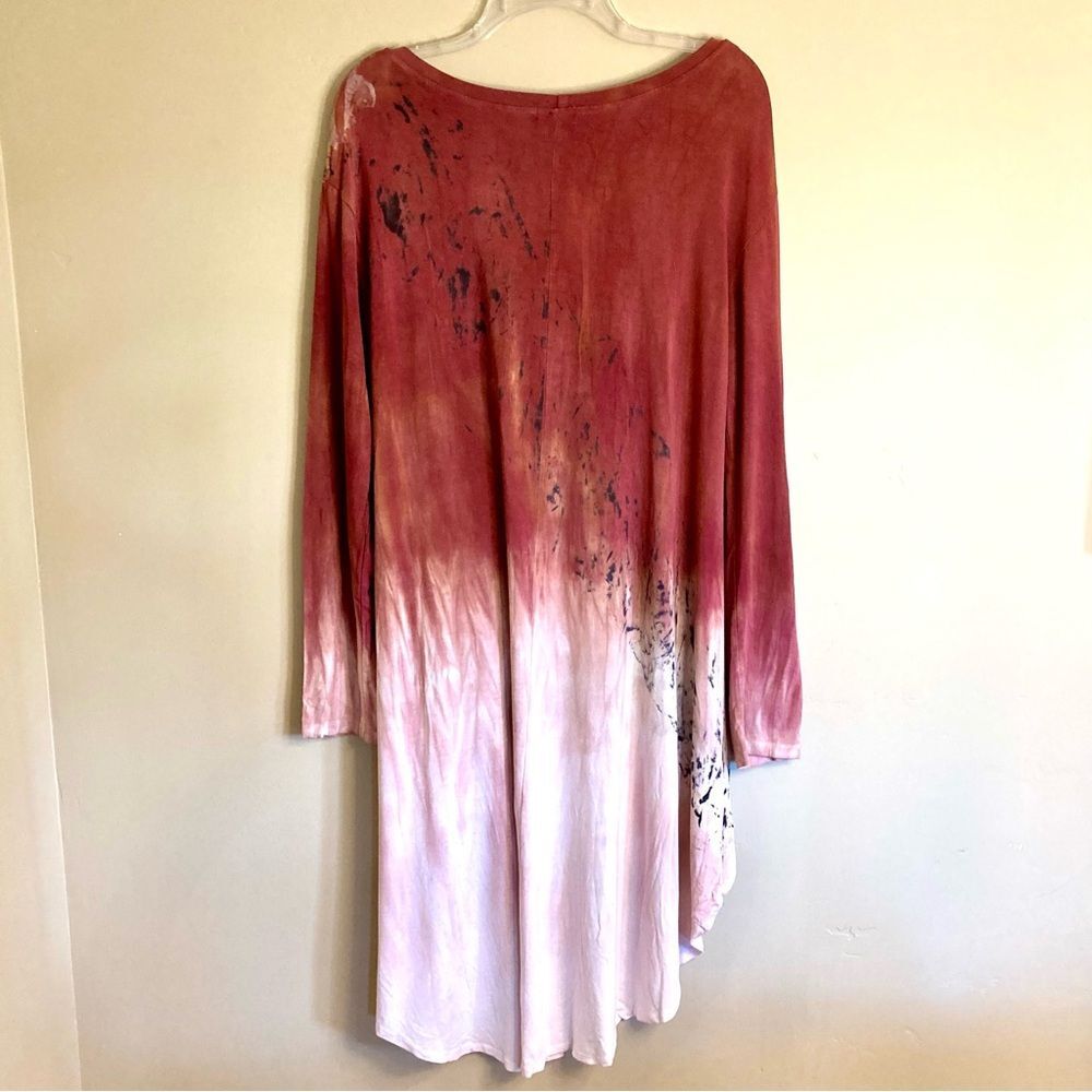 Art of Cloth Tie Dye High Low Long Sleeve Tunic Blouse Maroon Red Size M - Picture 9 of 12